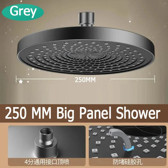 10 Inches Big Panel Large Flow Ceiling Mounted Supercharge Shower Head Set 3 Modes High Pressure Abs Rainfall Bathroom Shower ﻿