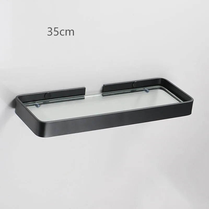 Black Bathroom Corner Rack 25-45cm Wall-mounted Bathroom Shower Rack Aluminum Toilet Storage Rack Glass Bathroom Shelf