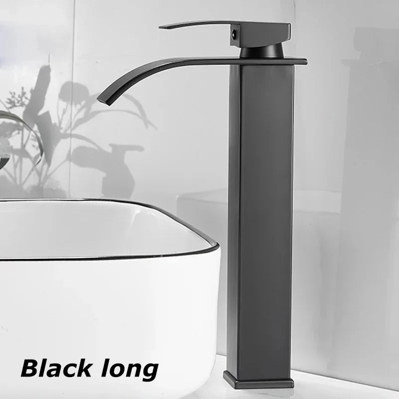 Bathroom Home Waterfall Wash Copper Core Waterfall Stainless Steel Basin Stainless SteelFaucet Black Hot &Cold Toilet Wash Basin