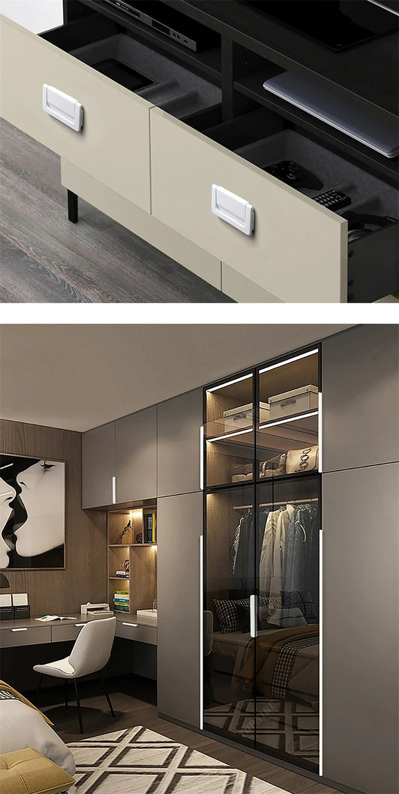 Modern Simple White Long Cabinet Handle Kitchen Cupboard Furniture Length Door Handle  Wardrobe Closet Hardware Drawer Pull Knob