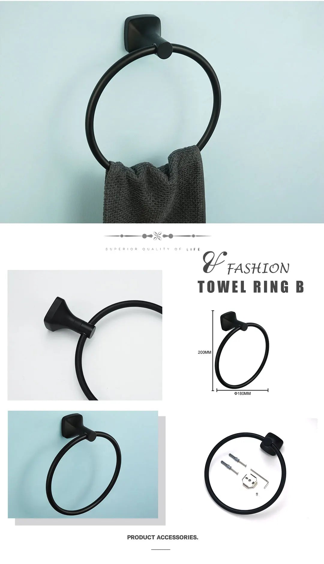 Black Bathroom Accessories Stainless Steel Wall Mounted Bath Towel Holder Robe Hook Toilet Brush Paper Towel Holder Pendant