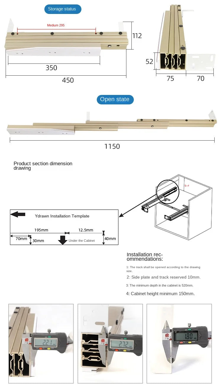 Telescopic Folding Guide Rail  Multifunctional Flat Push  Multi Section Pull-Out Cabinet  Dining Table  Drawer Slide Rail