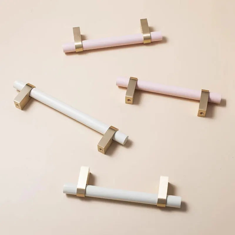 Wooden Cabinet Handles Pink White Drawer T Bar Knobs For Children's Room Brass Bookcase Wardrobe Pulls Modern Furniture Hardware