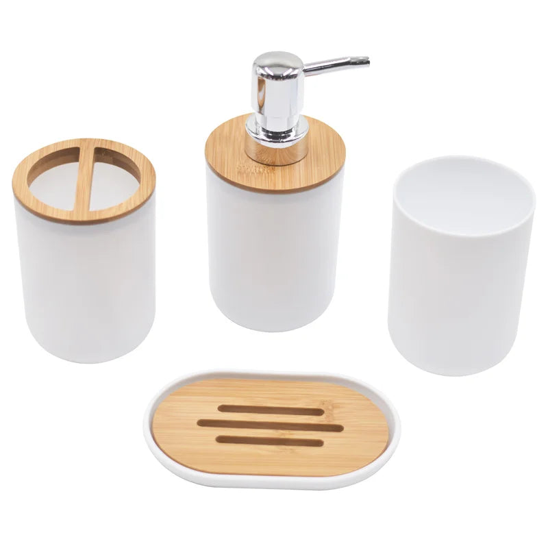 Bamboo Bathroom Accessories Toilet Brush Toothbrush Holder Gargle Cup Soap Holder Lotion Dispenser Bathroom Essential Accessory