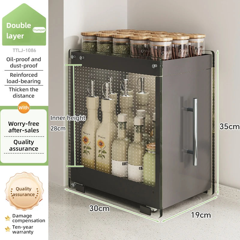 Kitchen Pull-out Spice Storage Rack Corner Seasoning Salt Sauce Vinegar Bottle Organizer Countertop Narrow Edge Pull-out Rack