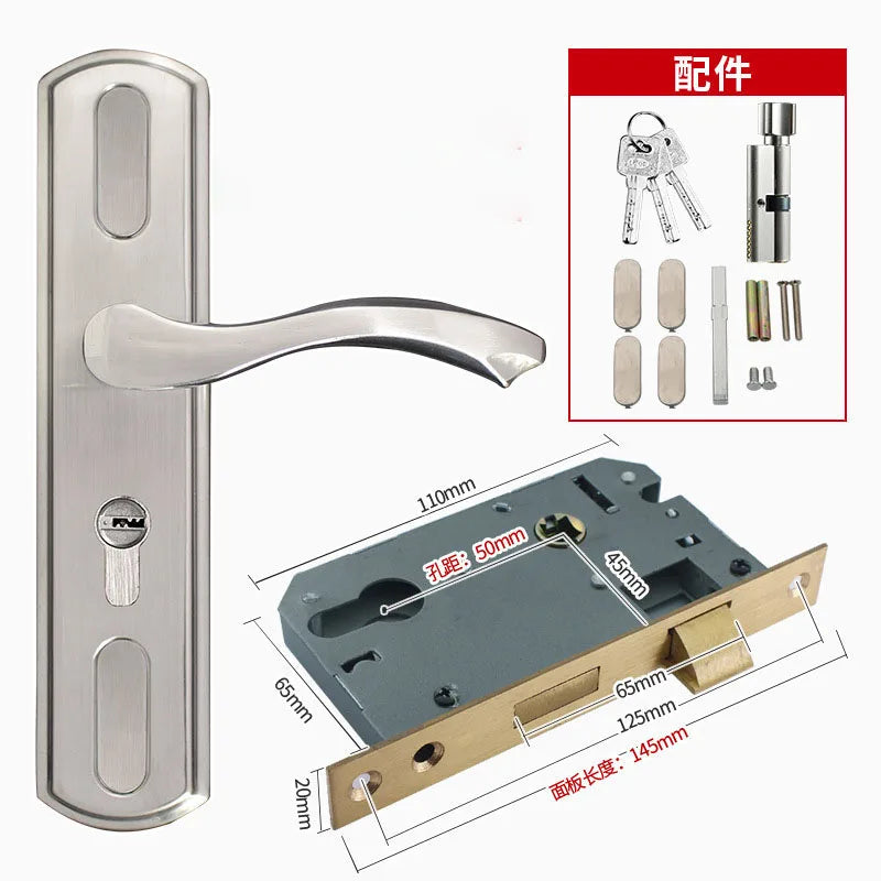 Adjustable Stainess Steel Door Handle lock set Home Security With Keys  Interior Door Lock Hole Size110-190mm