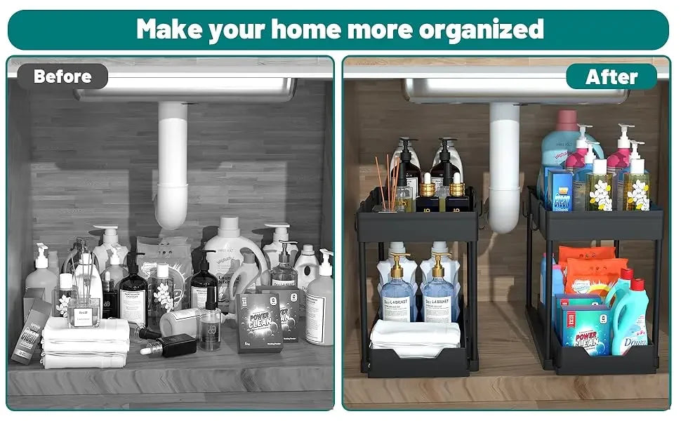 Kitchen Storage Under Sink Organizer 2 Layer Pull Out Multifunctional Drawer Shelf Organizer Bathroom Desktop Cabinet Rack