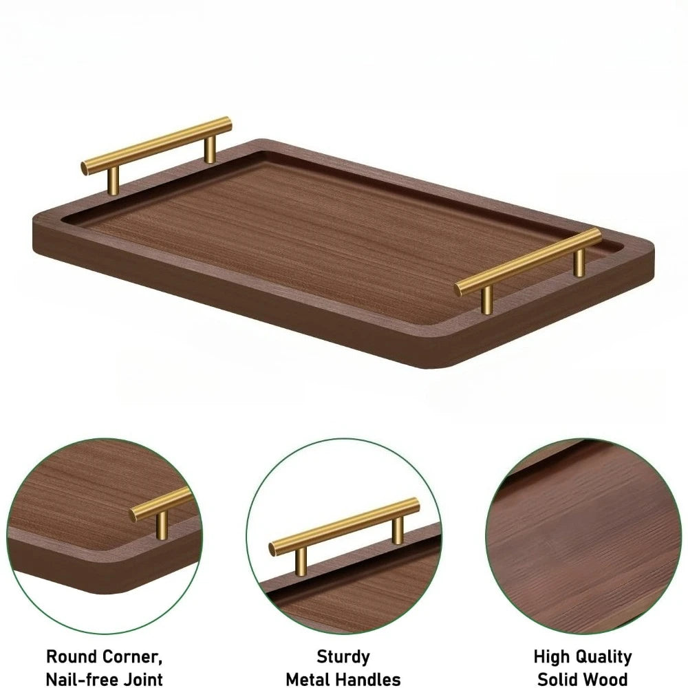 Rectangular Wood Tea Tray Display Plate with Handles Tea Set Cup Storage Plate Household Coffee Dessert Snack Fruit Platter
