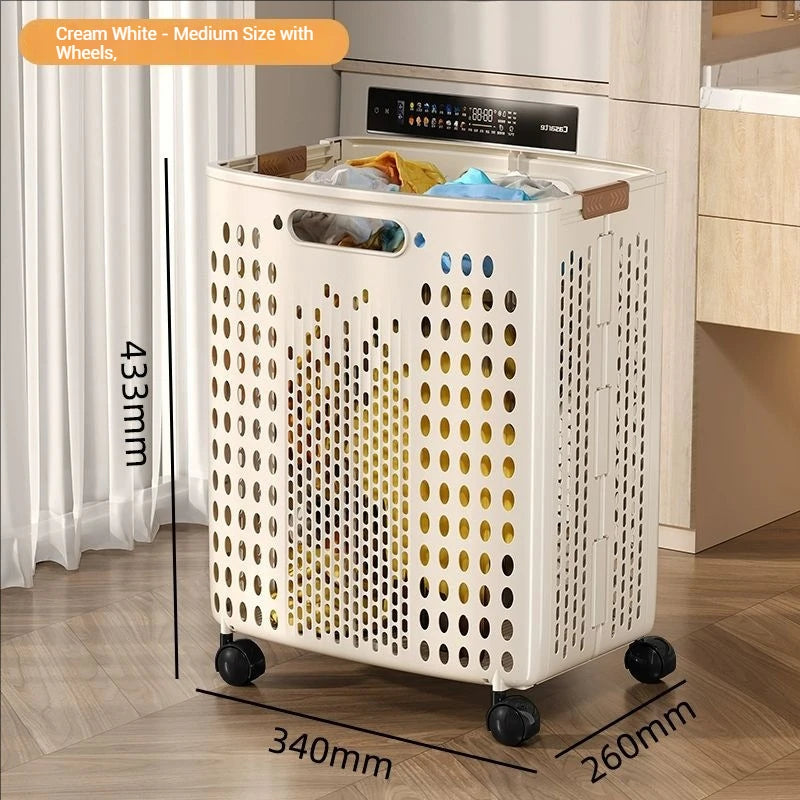 1 Piece, Available in Two Colors, Foldable Laundry Basket for Home Bathroom, Large Capacity with Wheels, Simple Design for Storing Dirty Clothes in Bathroom/Toilet [No Divider in the Middle]