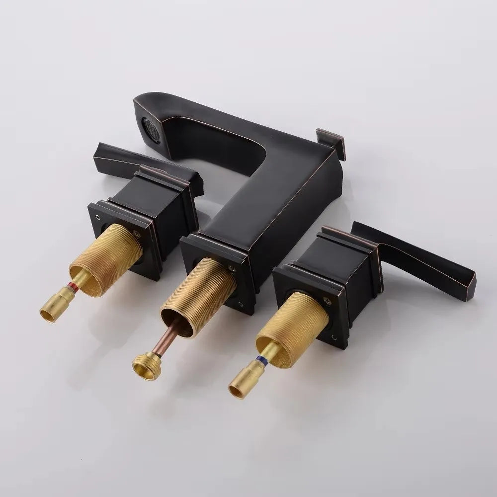 Luxury Brass Bathroom sink faucet 3 Holes 2 Handles Hot cold water Basin sink Tap Black European style hand basin Faucet NEW
