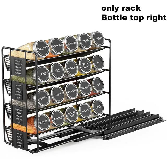 Slide Spice Rack Organizer 2/4-Tier Pull Out Seasoning Rack Kitchen Dining Room Metal Spice Drawer Box Spice Shelf Storage Rack