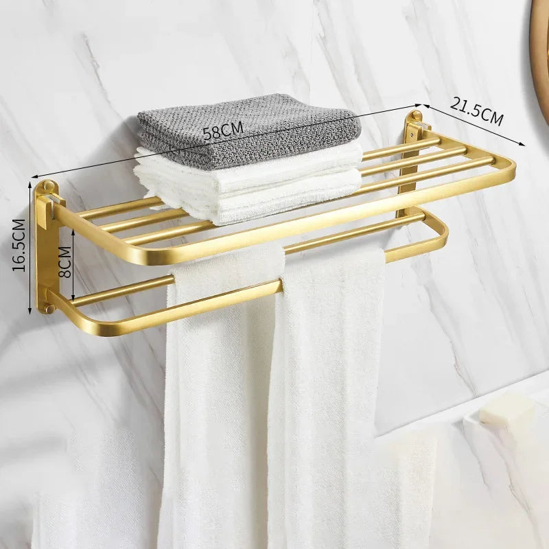 Bathroom accessories: brushed golden corner rack, towel rack, bathroom storage rack, bathroom hardware pendant bath accessories
