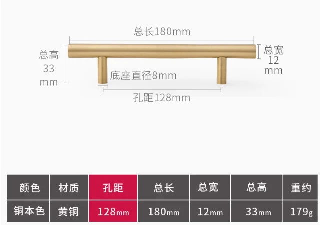 Handle Brass wardrobe cabinet door Kitchen drawer Bedside cabinet all copper modern simple light luxury hardware gold handle
