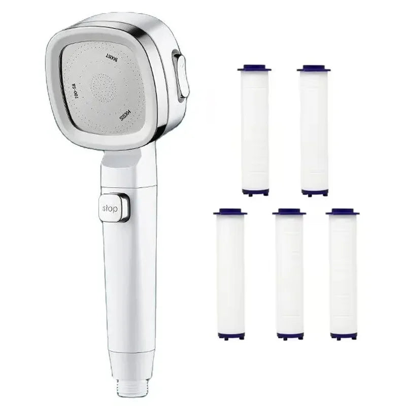 Bathroom Booster Shower Head with Filter, 3 Modes Adjustable Spray, Large Flow High Pressure Handheld Shower Head, Silver Shower