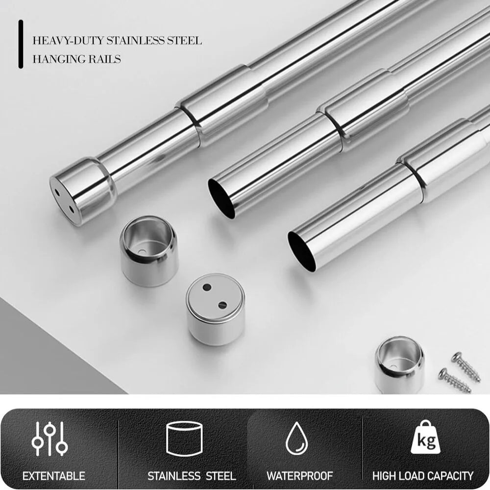 Adjustable Closet Rail Pole Curtain Telescopic Hanging Rod Useful Extendable Stainless Steel Wardrobe Clothes Rod