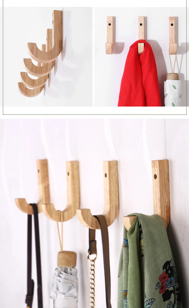 Wood Clothes Hanger Wall Mounted Coat Racks Storage Hook Key Holder Hat Scarf Handbag Hanger Organizer Home and Decoration Hooks