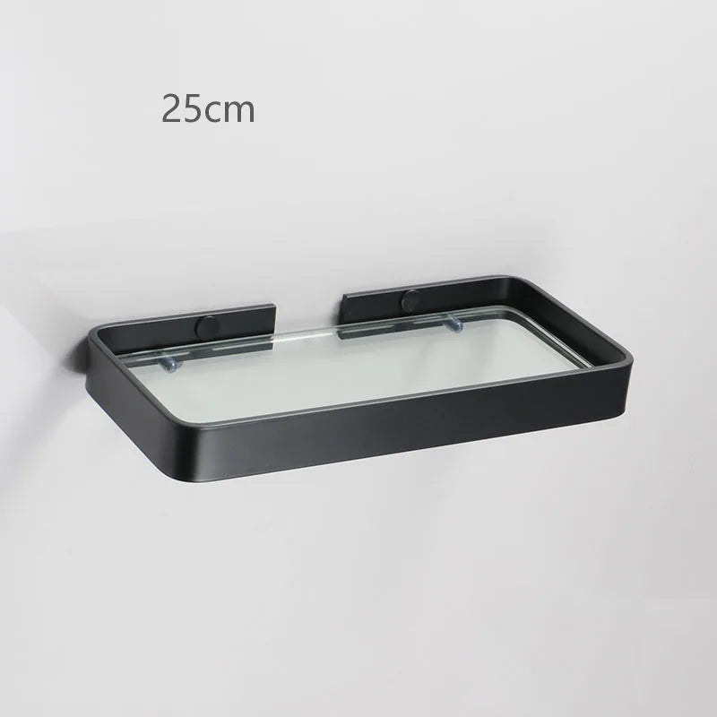 Black Bathroom Corner Rack 25-45cm Wall-mounted Bathroom Shower Rack Aluminum Toilet Storage Rack Glass Bathroom Shelf