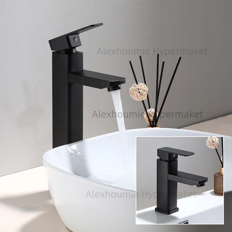 Basin Sink Bathroom Faucet Deck Mounted Hot Cold Water Basin Mixer Taps Black Lavatory Sink Tap 2024
