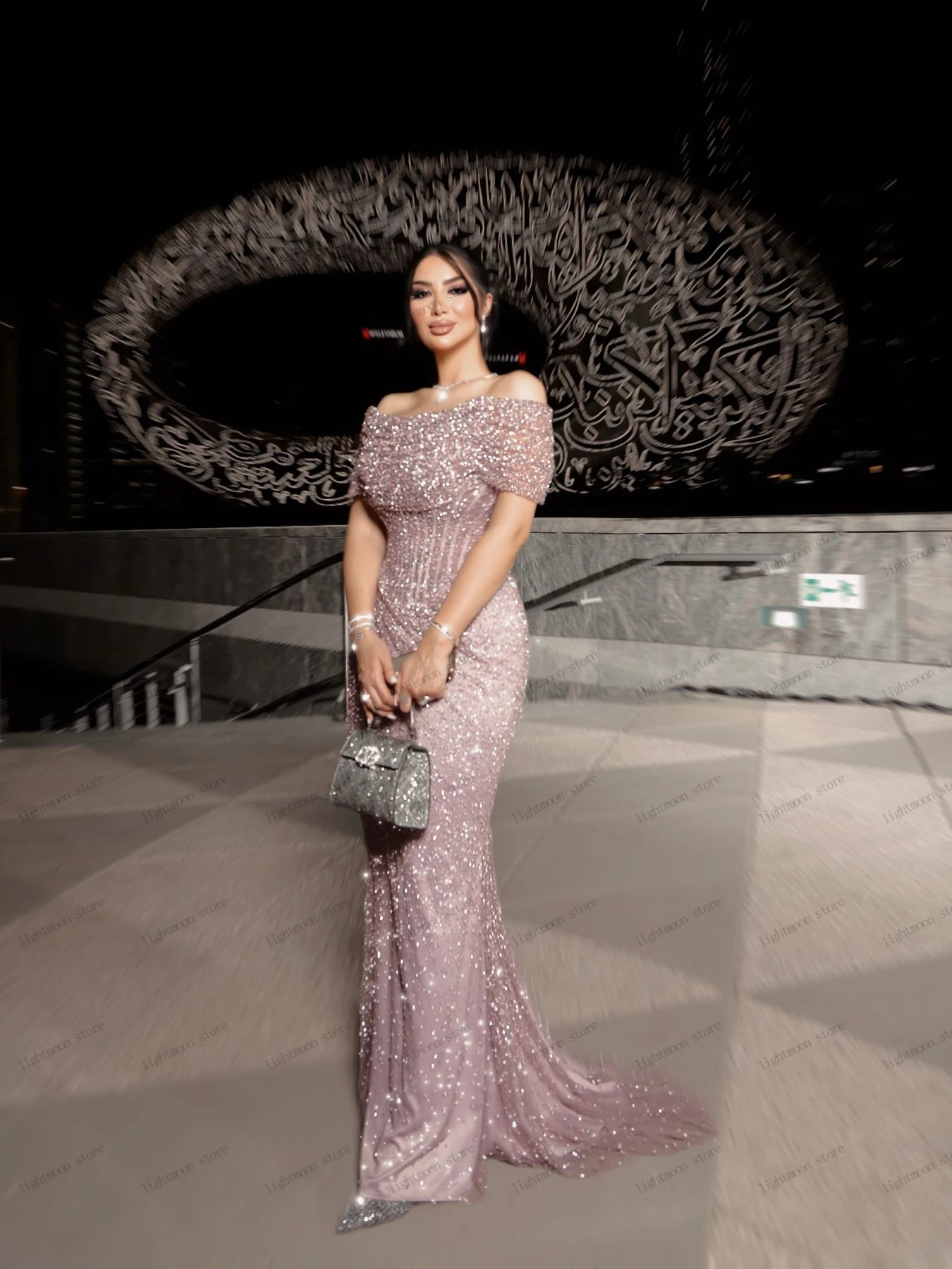 Glitter Evening Dresses Glamorous Prom Dress Off The Shoulder فساتين سهرة Sequin Appliques Elegant Vestidos De Gala Customized