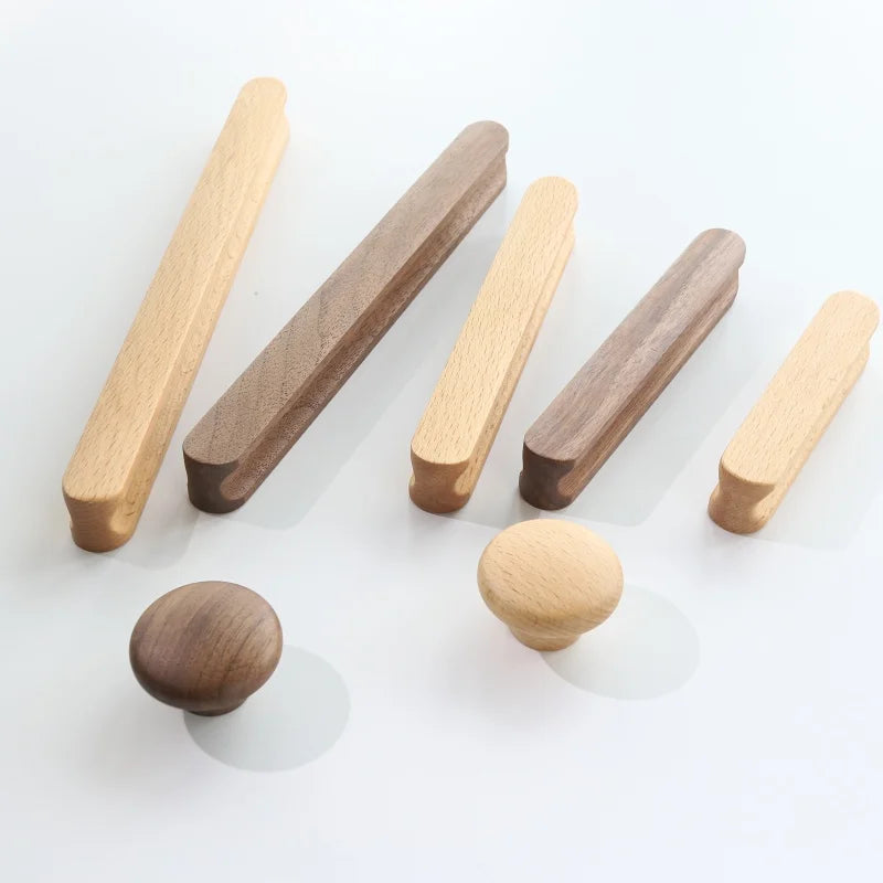 Modern Nordic Solid Wood Cabinet Handles Eco-Friendly Child-Safe Drawer Pulls for Kids Room Furniture Wooden Cabinets Pull