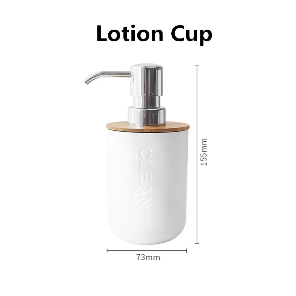 Bathroom Accessories Set Designer Soap Lotion Dispenser Toothbrush Holder Soap Dish Tumbler or wood Bottle Cup Black/White/gray