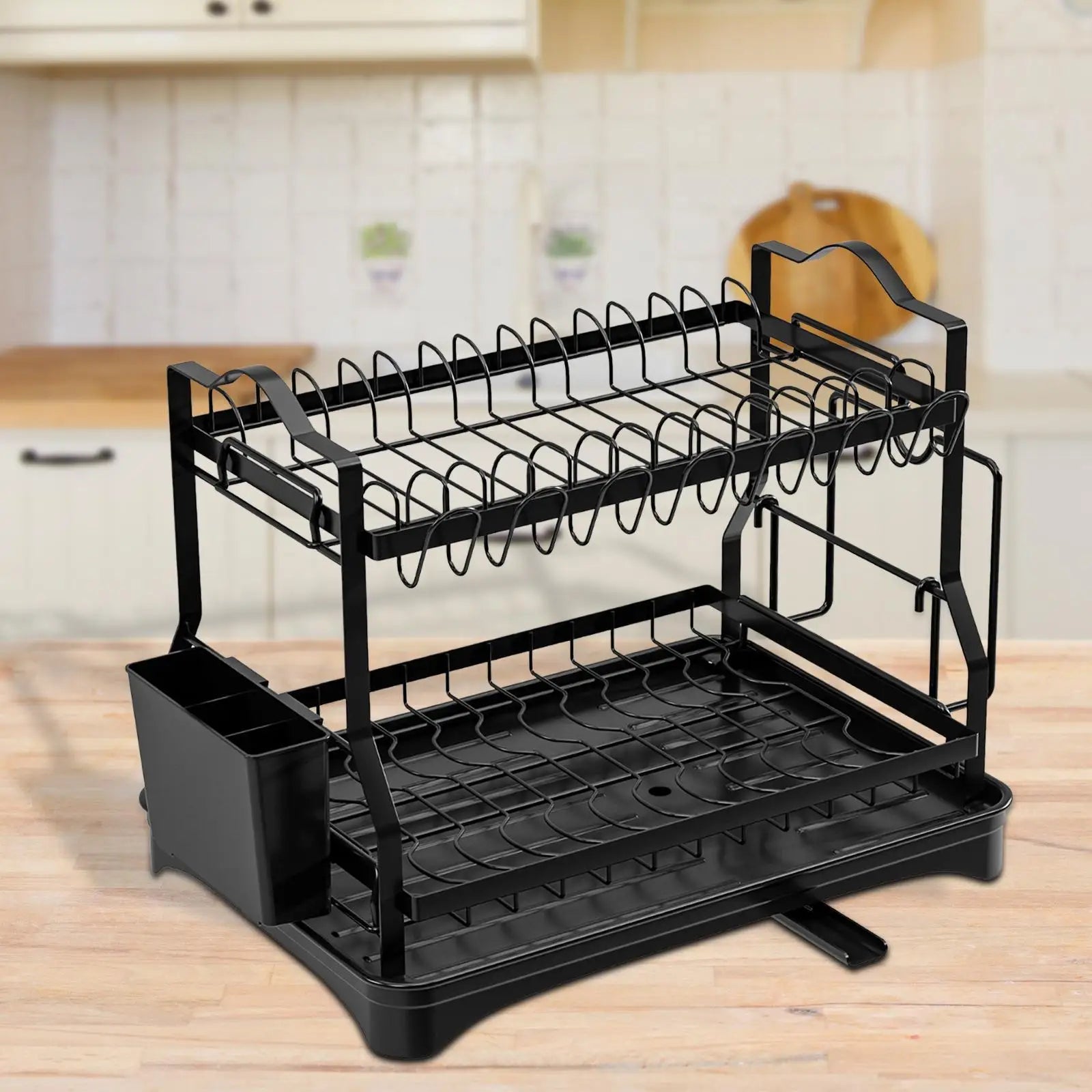 2 Tier Dish Drying Rack Storage Cutting Board Holder Large Capacity Dish Drainer Organizer Plate Drainer Rack for Cutlery Bowls