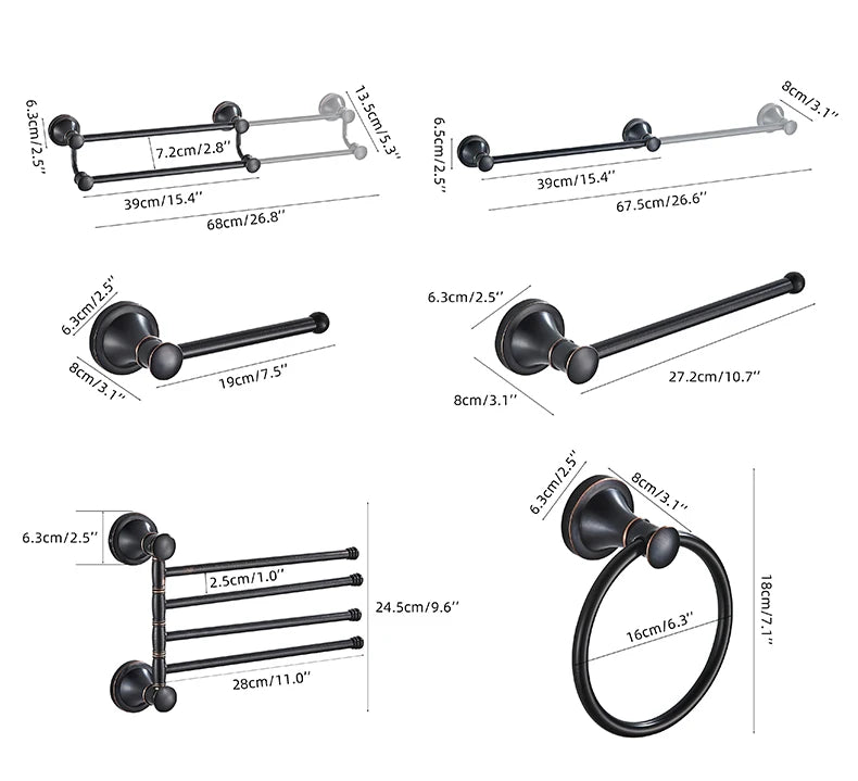 Bathroom Bath Toilet Paper Holder Robe Hook Bathroom Retractable Towel Hanging Rod Black Zinc Alloy EL852