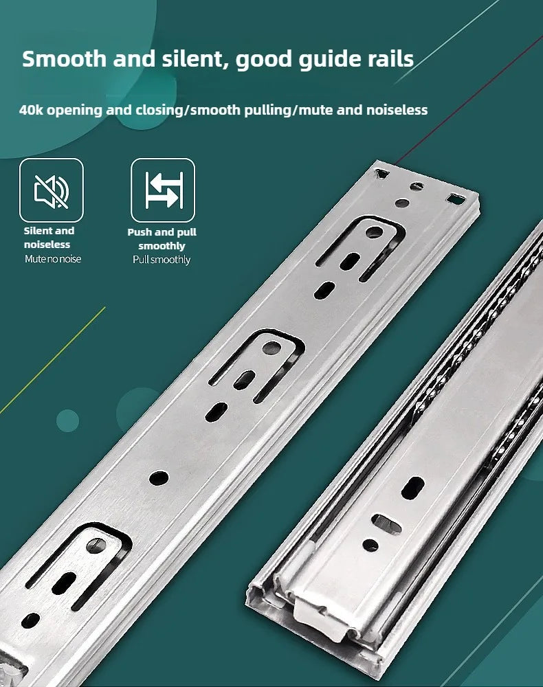 10" - 22"  45mm wide Stainless Steel Drawer Slides Soft Close Drawer Track Rail Sliding Three-Section Cabinet Furniture Hardware