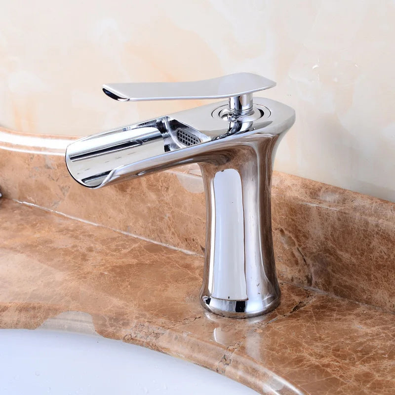 Basin Faucets Waterfall Bathroom Faucet Single handle Basin Mixer Tap Bath Antique Brass Faucet Sink Water Crane Silver Taps