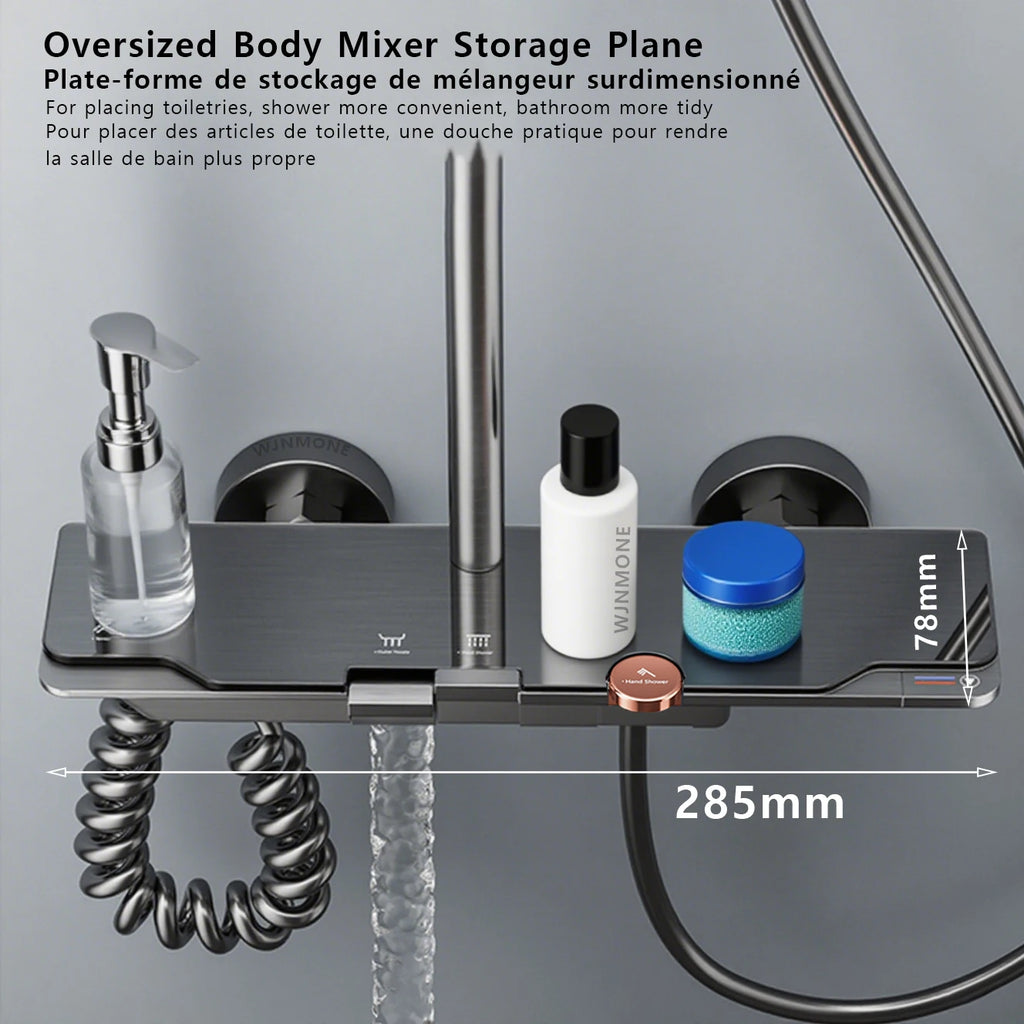 Tempered Glass Panel Rain Bathroom Shower Faucets Set Cold Hot Mixer Taps Rainfall Shower Faucet Complete Bathtub Showers System