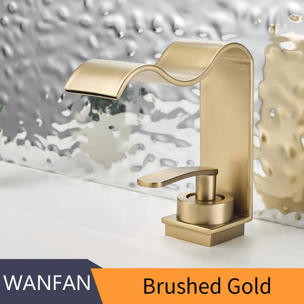 Basin Faucet Waterfall Black with Brushed Bathroom Basin sink Faucet Cold and Hot Water Mixer Single Handle Bathroom Taps 855951