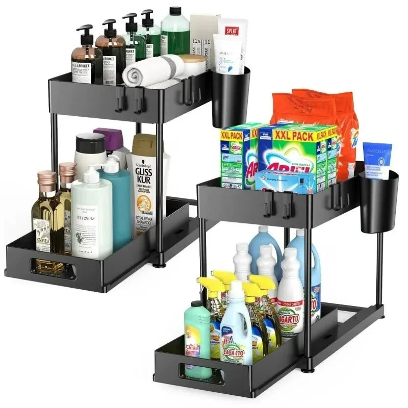 Kitchen Under Sink Storage Organizer Shelf 2 Tier Drawer Multipurpose Rack Cabinet Under Sink Storage Rack Bathroom Organizer