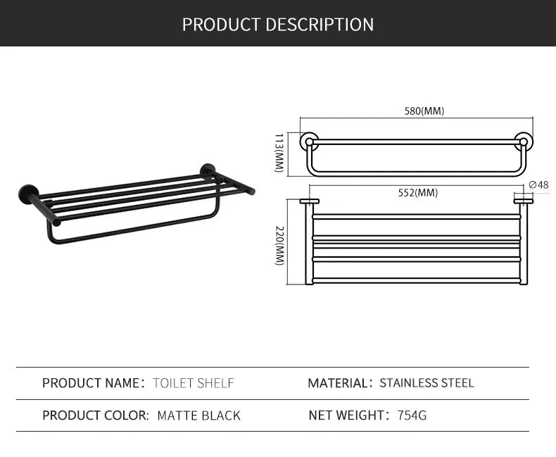 Bathroom Accessories Towel Rack Shelf Bar Roll Paper Holder With Cover Hand Towel Bar Holder Robe Hook Toilet Brush Holder Black