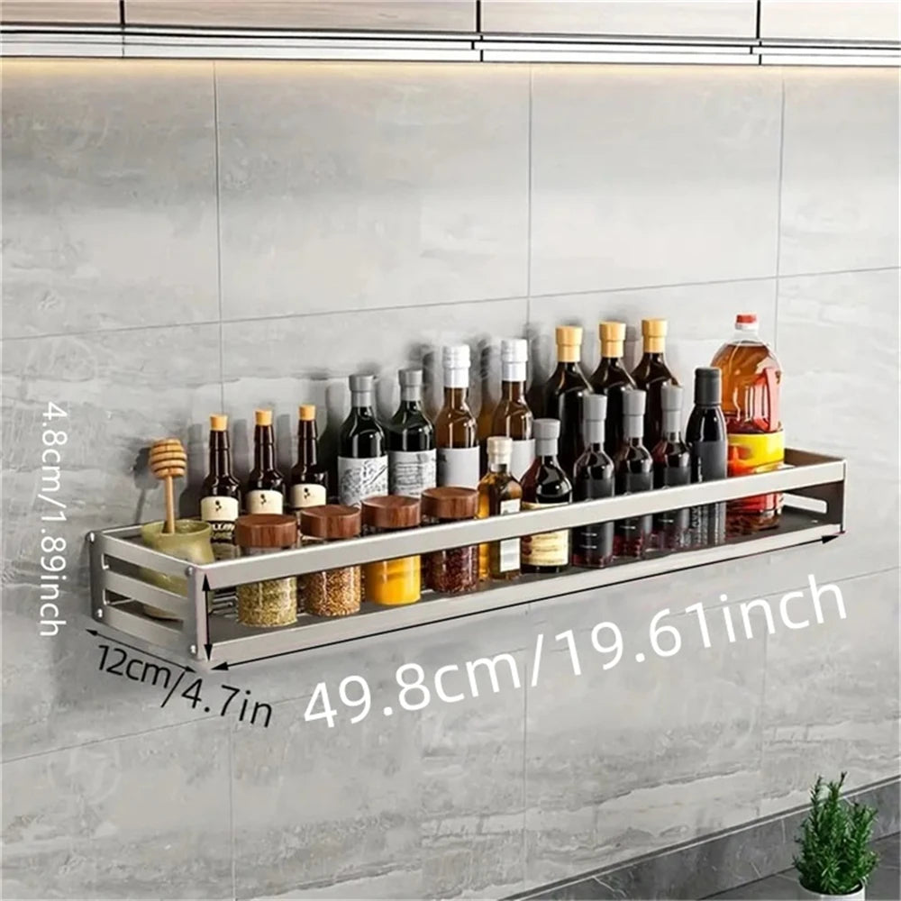 Aluminum Wall-Mounted Spice Rack Multifunctional Item Storage Shelf Kitchen Tools Storage Hooks Space Management Solution
