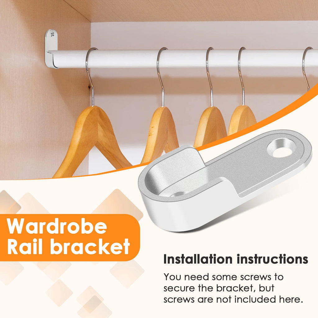 Oval Wardrobe Hanging Rail Rod End Bracket Support Silver Tone Pair