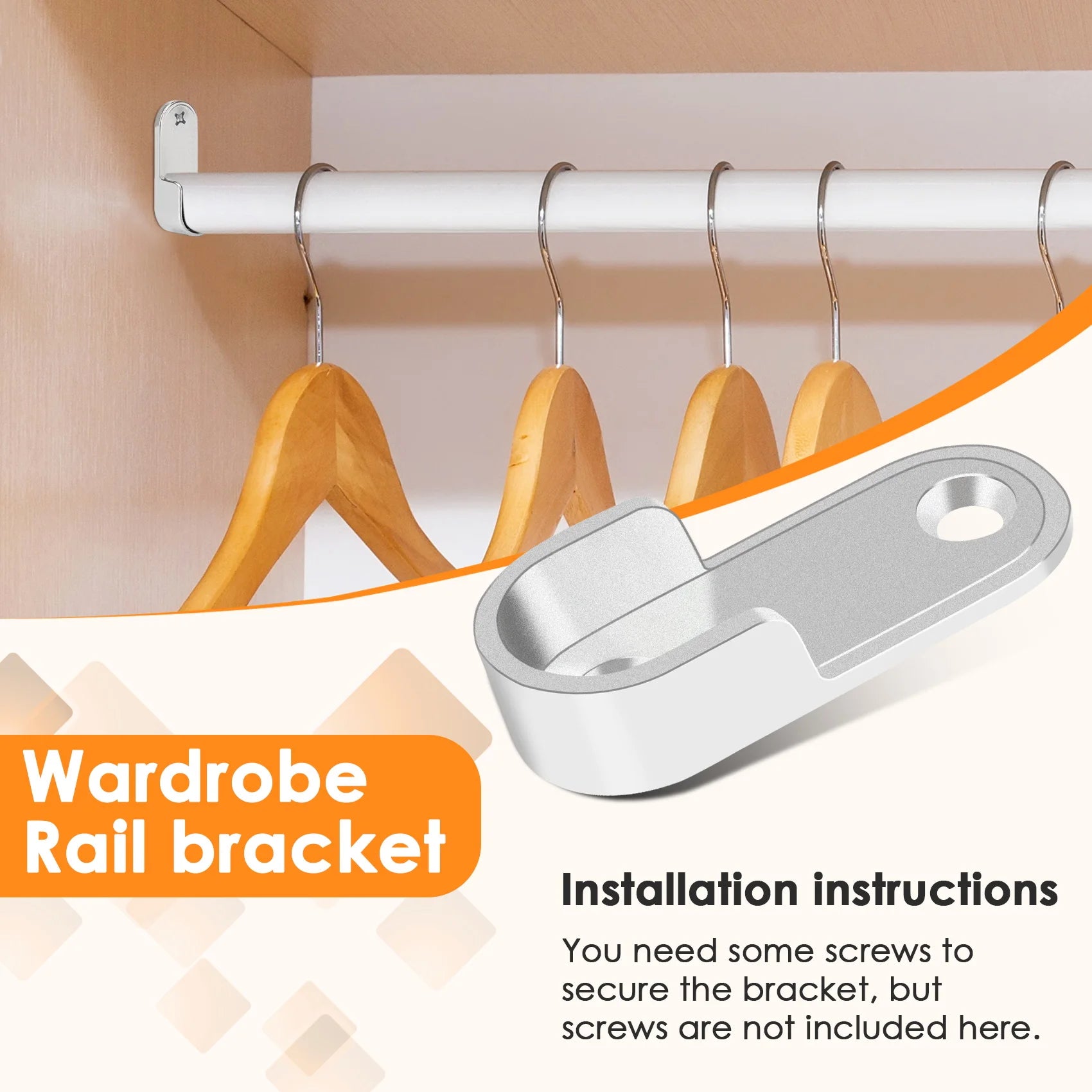 Oval Wardrobe Hanging Rail Rod End Bracket Support Silver Tone Pair