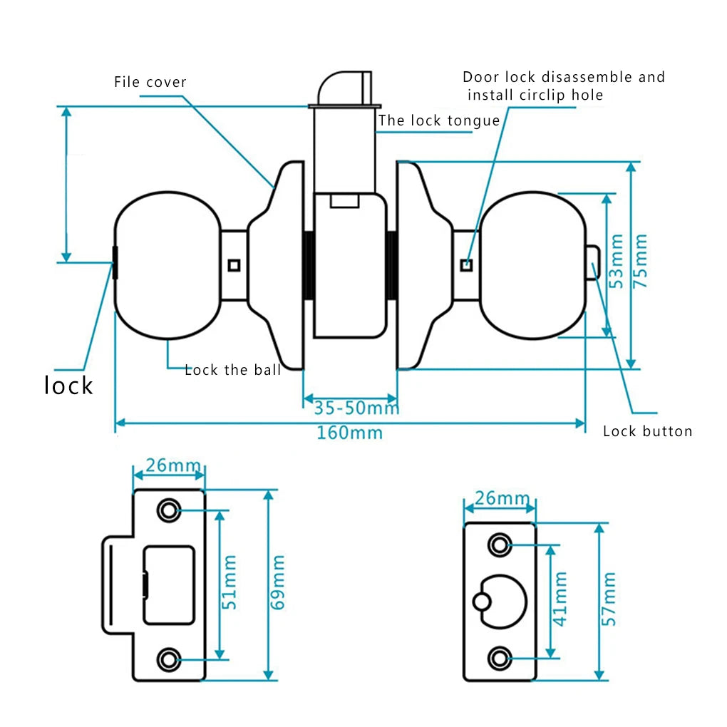 Universal Door Handle Knobs  Bedroom Living Room Lock Bathroom Entrance Locks Accessories with Keys Door Lock