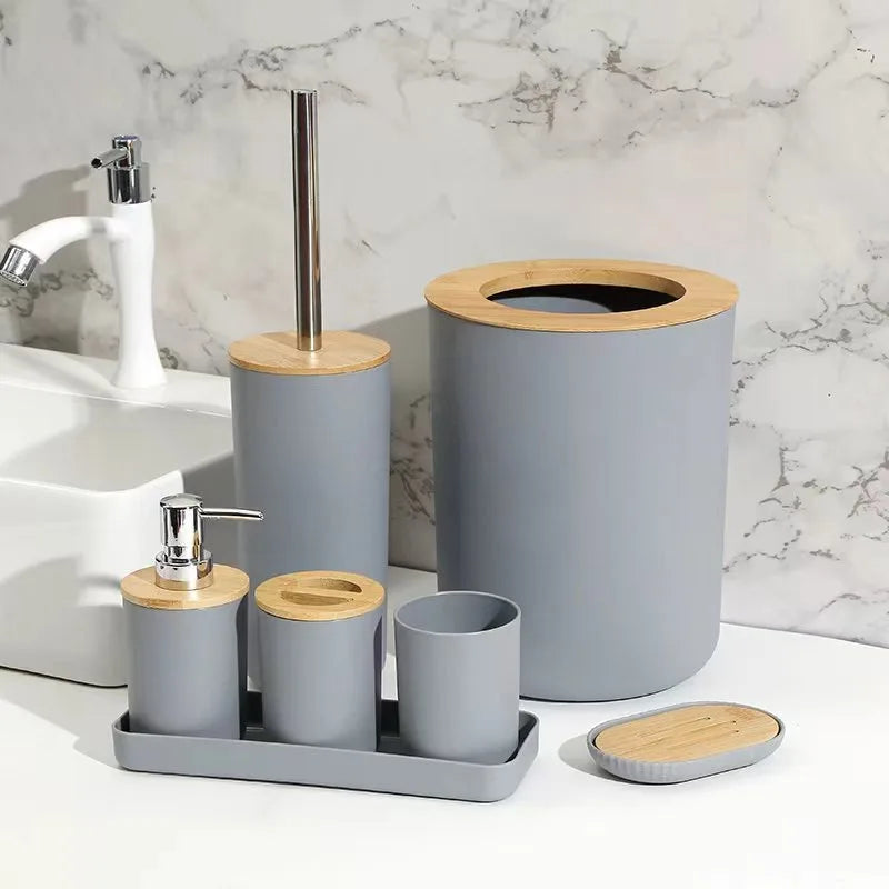 7pcs/set Home Bathroom Accessories Set Multipurpose Bathroom Organizer Kit with Toothbrush Holder Soap Dispenser Toilet Brush