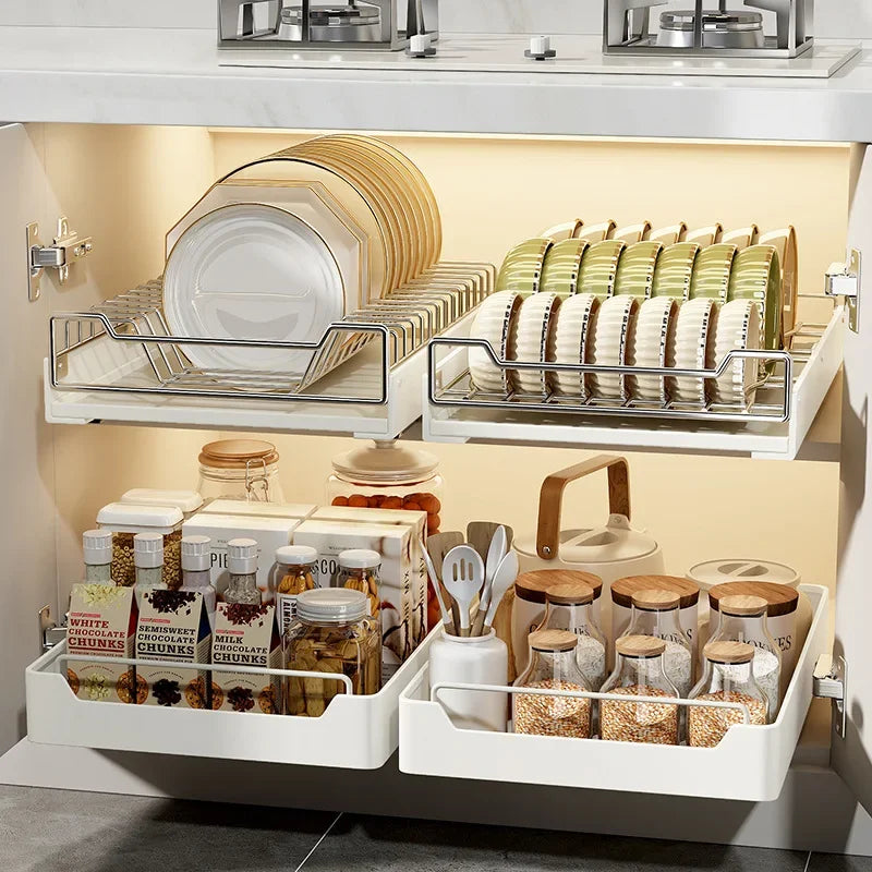 1pc Kitchen Storage Rack with Slide Rails Pull-out Kitchen Drawer Type Storage Tray Spice Box Storage Rack Cabinets Organizer