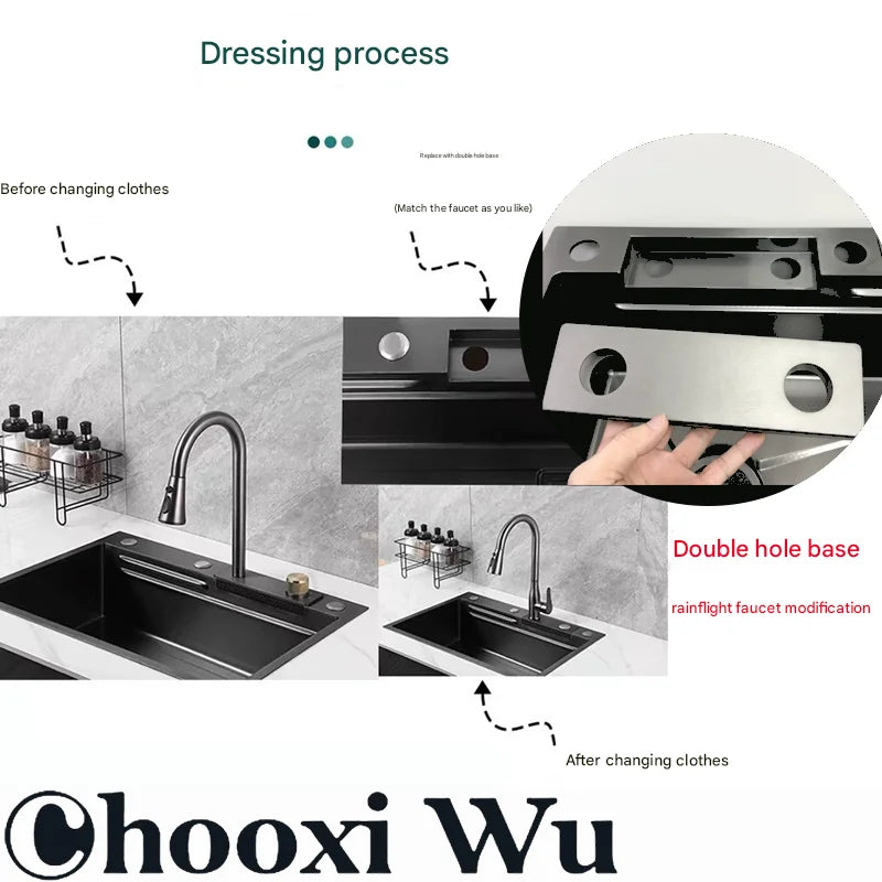 Waterfall Sink Pull Type Kitchen Faucet Hot Cold Mixer Vegetable Wash Tap Basin Multiple Water Outlets Rotation Flying Rain Tap