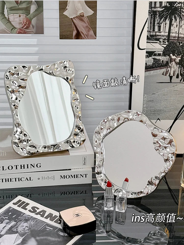 Bathroom Handled Mirror Vanity Women Design Portable Mirror Small Dorm Espejo Maquillaje Luz Home Decoration Accessories