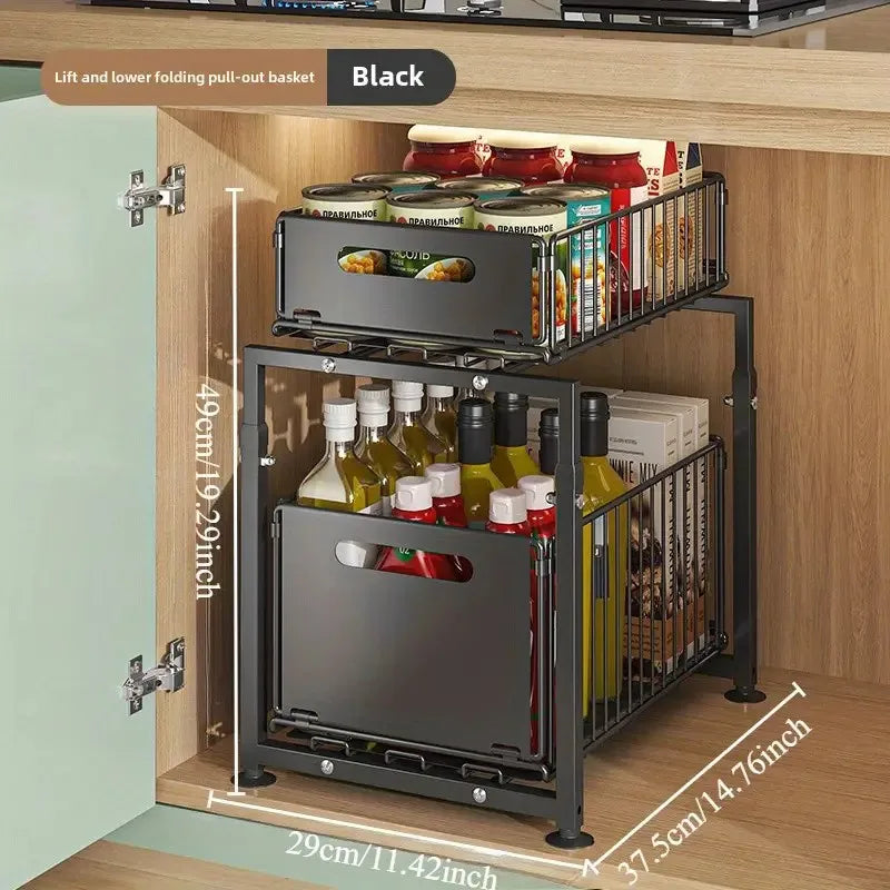 2-Tier Pull Out Cabinet Organizer Drawer Height Adjustable Kitchen Rack for Cabinet Under Sink Organizer Spice Jar Storage Shelf