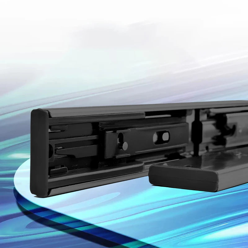 Drawer Rail Black Cold Rolling Steel 3-Way Drawers Slide Three Section Slides 8 to 22 Inch 3 Way Sliding Tracks Furniture Rails