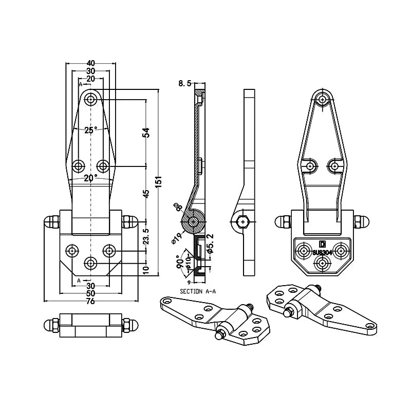 304 Stainless Steel Hinge for Oven, Steamer, Cold Storage Door, Steaming Cabinet - Industrial Equipment Box Hardware Component