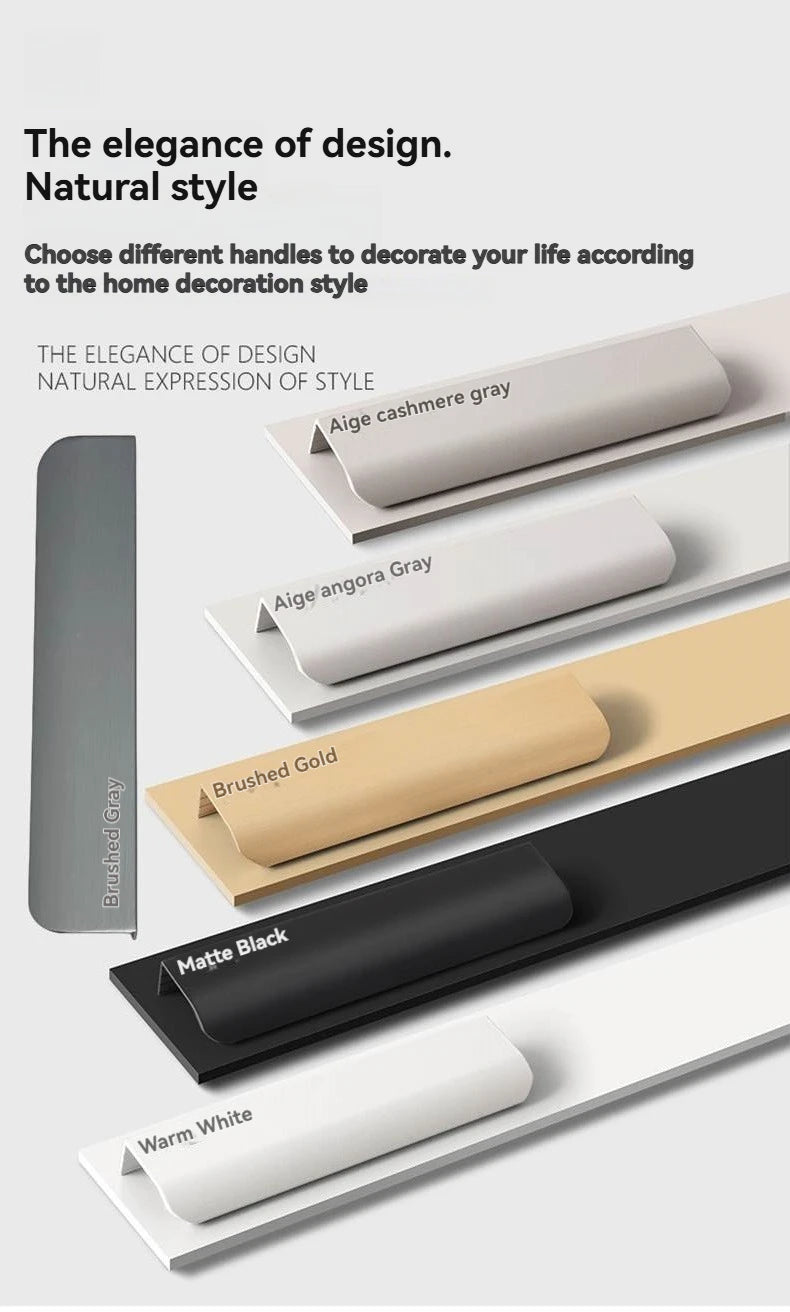 Hidden Minimalist Cabinet Handles for Kitchen Wardrobe | No Drilling Black Edge Pulls | Custom Length 80mm-1200mm Modern Design