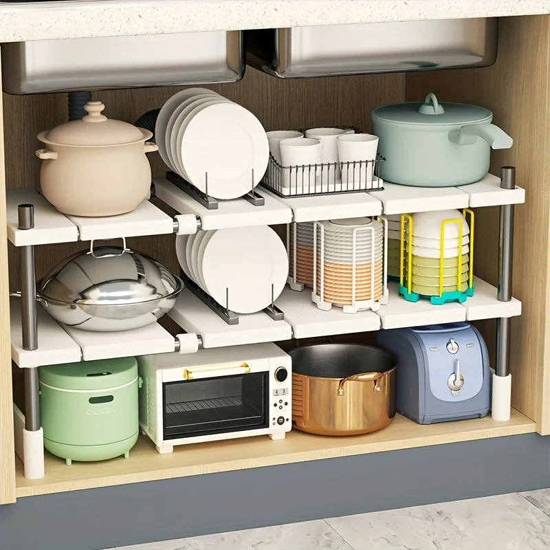Adjustable Under-Sink Organizer - Stainless Steel Multi-Tier Space-Saving Storage Rack for Kitchen & Bathroom Cabinets