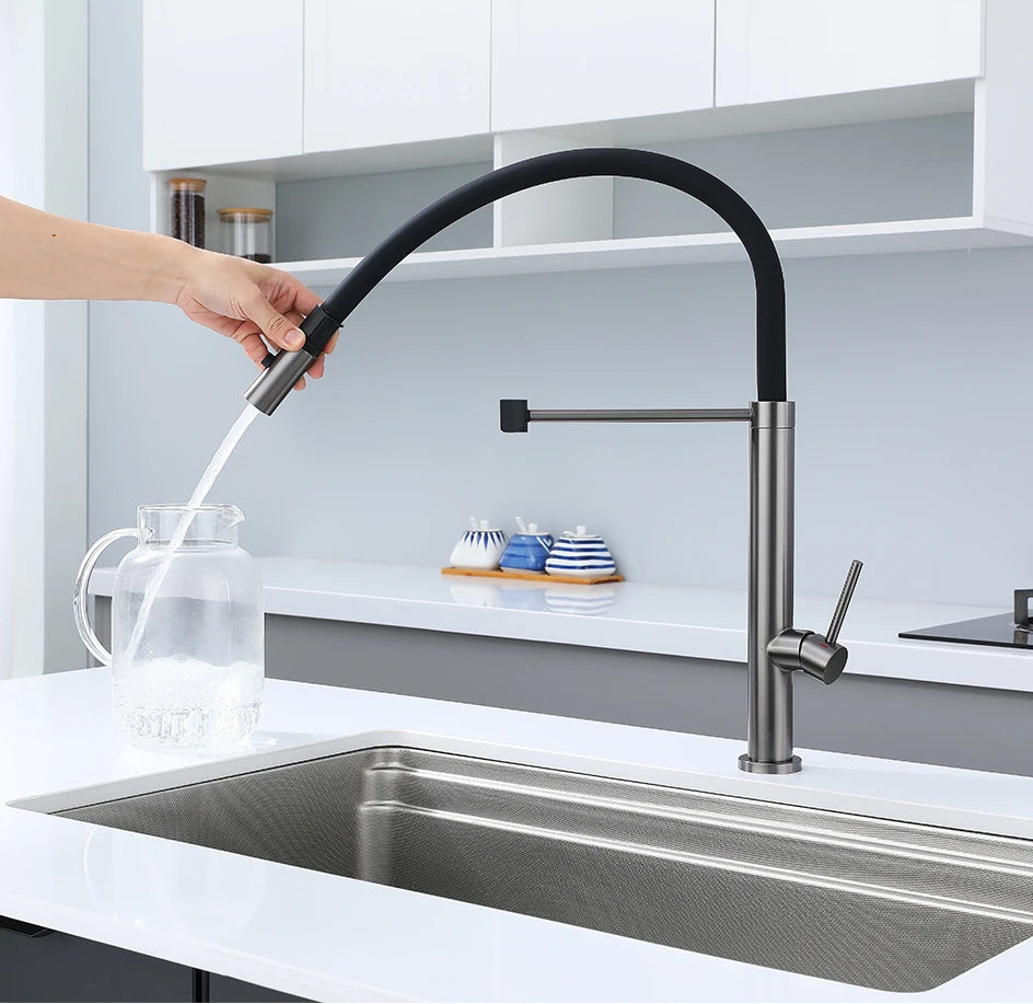 Kitchen Faucet Sink Faucets Rubber Pull Down Stream Sprayer Taps Stainless Steel 304 Rotatable Kitchen Mixer Water Tap Crane