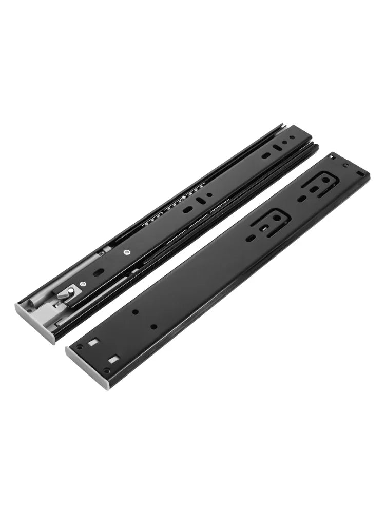 Heavy-Duty Soft-Close Drawer Slides - Automatic Three-Section Black Drawer Glide Tracks with Silent Rebound Mechanism