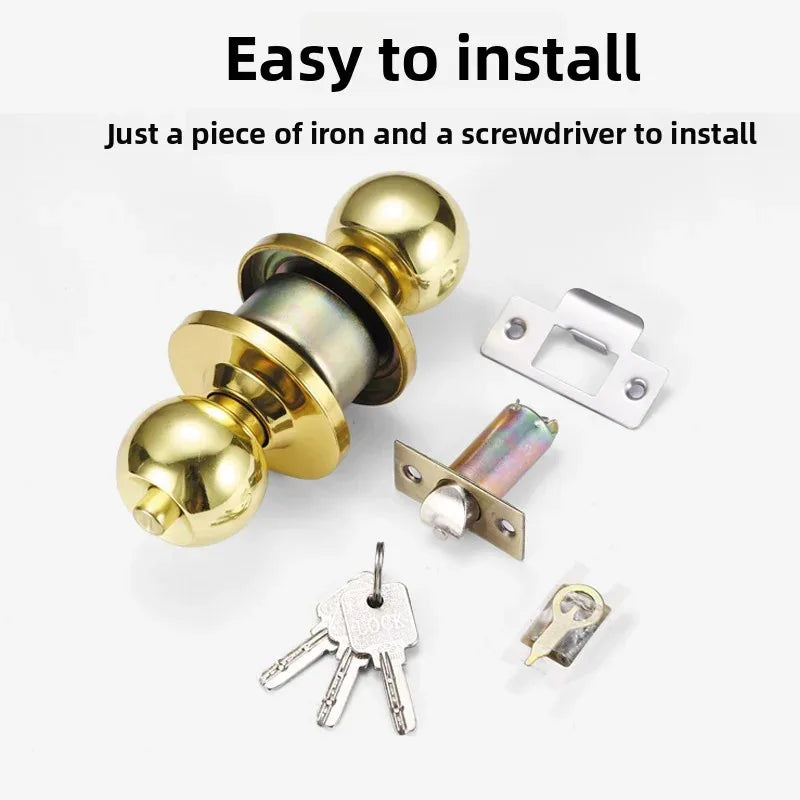 New Stainless Steel Round Ball Door Knobs Handle Passage Entrance Lock Entry for Bedrooms Living Rooms Hardware Accessories