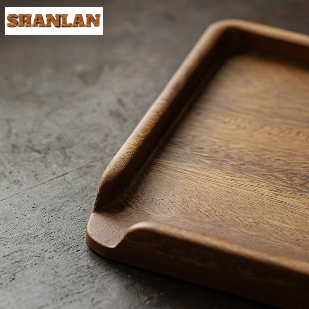 Chinese Walnut Square Food Tray Solid Wood Puer Tea Set Tray Home Breakfast Tray Cake Tray Flower Pot Bonsai Gardening Holder